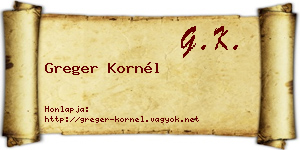 Greger Kornél névjegykártya